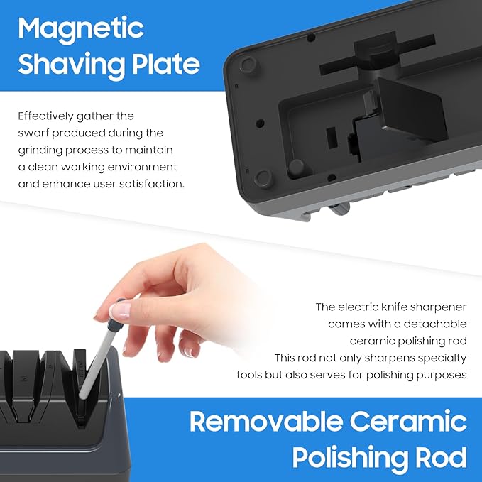 5-in-1 Electric Knife Sharpener for Kitchen Knives, with 100% Diamond Abrasives, 3 Adjustable Speeds, Quickly Sharpening for Straight/Serrated/Kitchen Knives, Scissors