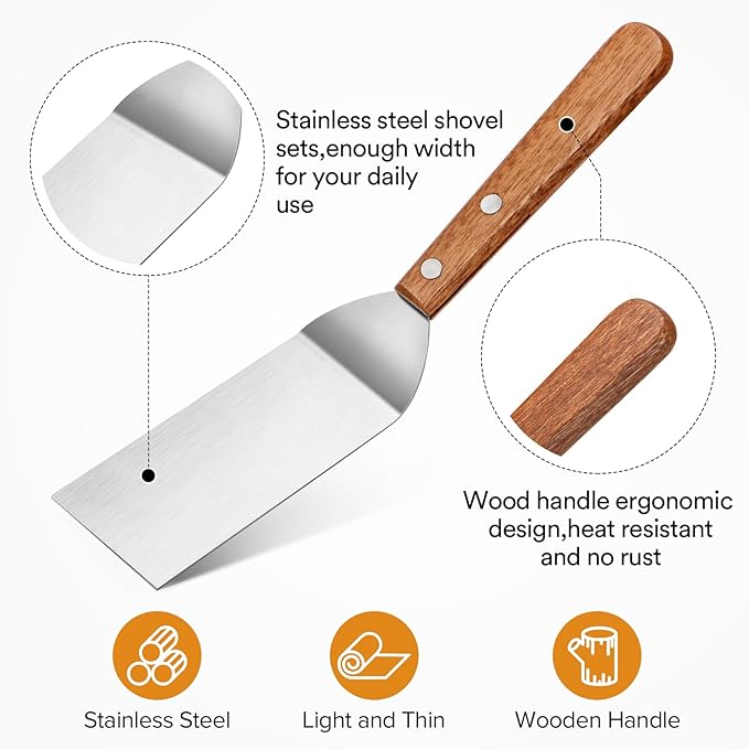 Small Metal Spatula Set,Mini Wooden Spatulas for Kitchen Use,Tiny Griddle Solid Stainless Steel Spatula With Wood Handle for Cake Fish Cookie,Grill Chef Baking Scraper Spatula Turner,2 Pack,Sliver