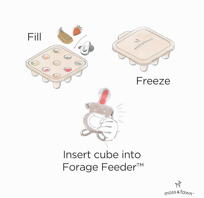 Moss and Fawn Ice Cube Tray - Forage Feeder Freezer & Teething Popsicle Mold for Breast Milk, Formula, Bone Broth, Purees, & Baby Food - BPA, Lead, & PVC-Free - Foliage
