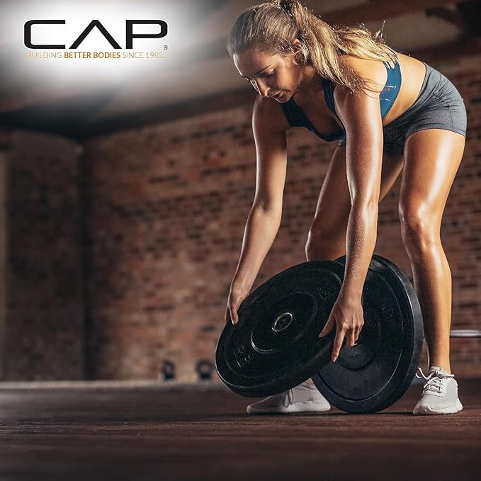 CAP Barbell 2-Inch Olympic Bumper Plate Weight Set with 6 Post Rack | 100-370 lbs | Multiple Options