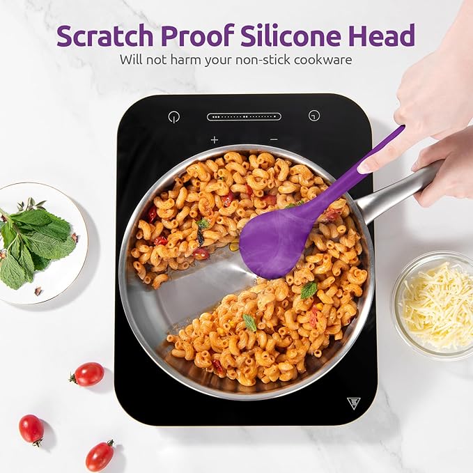 600ºF Heat Resistant Silicone Spoon: U-Taste 13.3in Solid Kitchen Cooking Spoon, Nonstick Food Grade Large & Long Soup Rubber Utensil for Mixing, Serving, Stirring, Basting, for Pot Cookware (Purple)