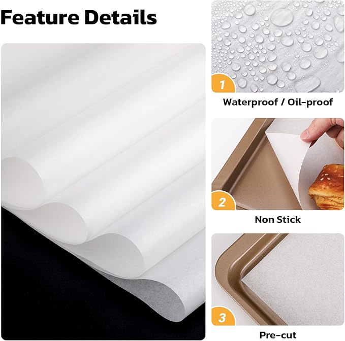 Beasea Parchment Paper Sheets, 200pcs 16x24 Inch White Precut Nonstick Heavy Duty Parchment Baking Paper Sheets for Air Fryer Cooking, Grilling, Frying and Steaming