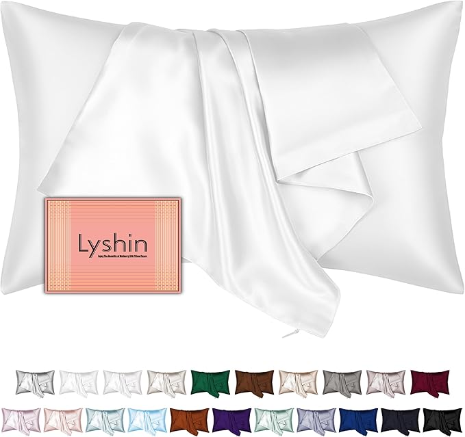 Mulberry Silk Pillow Cases Standard Size with Hidden Zipper, Ultra Smooth and Soft Breathable Cooling Silk Satin Pillowcase for Hair and Skin, Gifts for Women Men (Pure White, 20x26 Inches, 1 Pack)