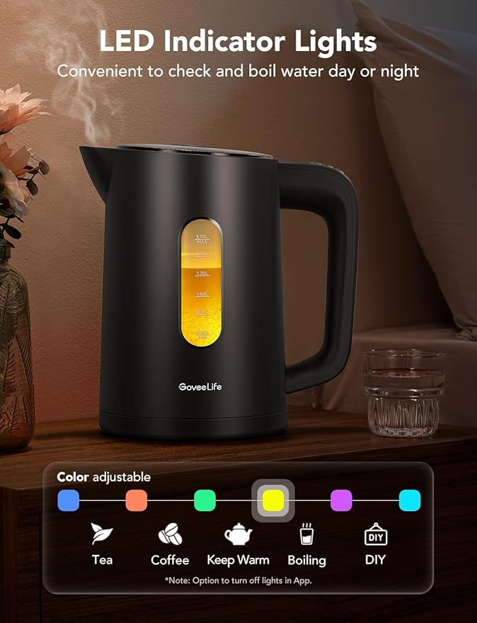 GoveeLife Smart Kettle Temperature Control 1.7L, 1500w WiFi Tea Kettle Electric with LED Indicator Lights, Remotely Control, 2H Keep Warm, 4 Presets Hot Water Boiler for Tea & Coffee & DIY