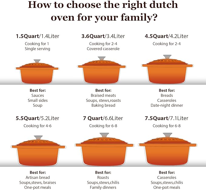 Overmont Enameled Cast Iron Dutch Oven - 5.5QT Pot with Lid Cookbook & Cotton Potholders - Heavy-Duty Cookware for Braising, Stews, Roasting, Bread Baking orange