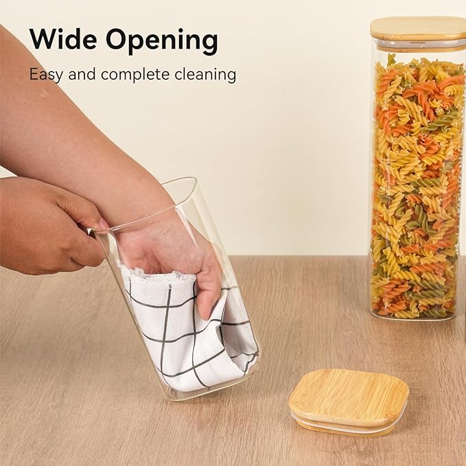 37 oz Glass Food Storage Jars - Set of 6 Glass Canister Sets Square Pantry Storage Containers with Lids for Serving Tea, Coffee, Flour, Sugar, Candy, Cookie, Spice and More