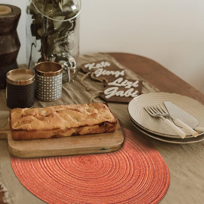 FunWheat Round Braided Placemats Set of 8 Place mats for Dining Tables Woven Heat Resistant Table Mats 15 inch for Fall(Orange,8pcs)