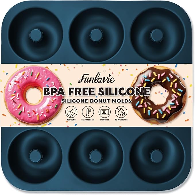Large Silicone Donut Pan for Baking, 9 Cavity Non-Stick Food Grade Silicone Donut Molds, Doughnut Pan and Bagel Pans for Baking & Kitchen, BPA Free 11.2 x 11.1 Inches, Dishwasher Safe - Blue