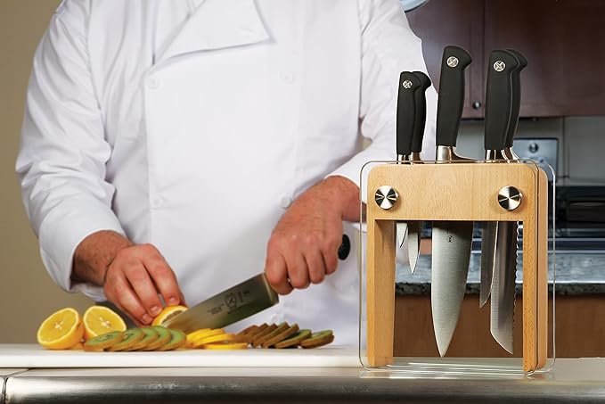 Mercer Culinary M20050 Genesis 6-Piece Wood / Glass Knife Block Set