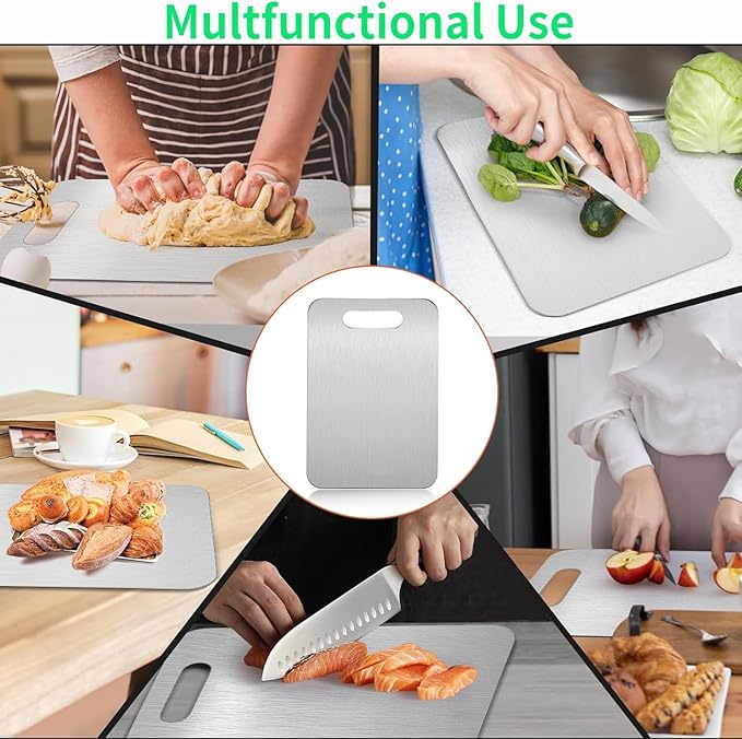 Titanium Cutting Board, New Upgrade Pure Titanium Cutting Boards for Kitchen, Double Sided Non Toxic Katuchef titanium Cutting Board, Hygiene Durable Dishwasher Safe Chopping Board (11.4IN*7.9IN)
