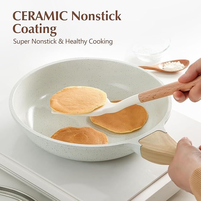 SENSARTE Nonstick Ceramic Frying Pan Skillet with Lid, 12.5 Inch Omelet Pan, Healthy Non Toxic Chefs Pan, Induction Compatible Egg Pan with Heat Resistant Handle, Free of Intentionally Added PFAS/PTFE
