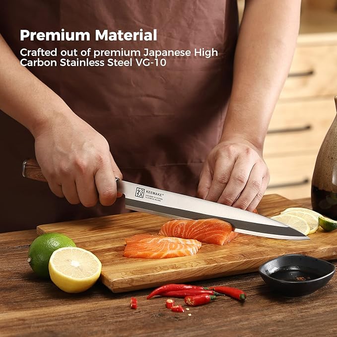 KEEMAKE Sashimi Knife Japanese - 10.5 inch Sushi Knife VG10 Stainless Steel Single Bevel Blade, Perfect Rosewood Handle Yanagiba knives