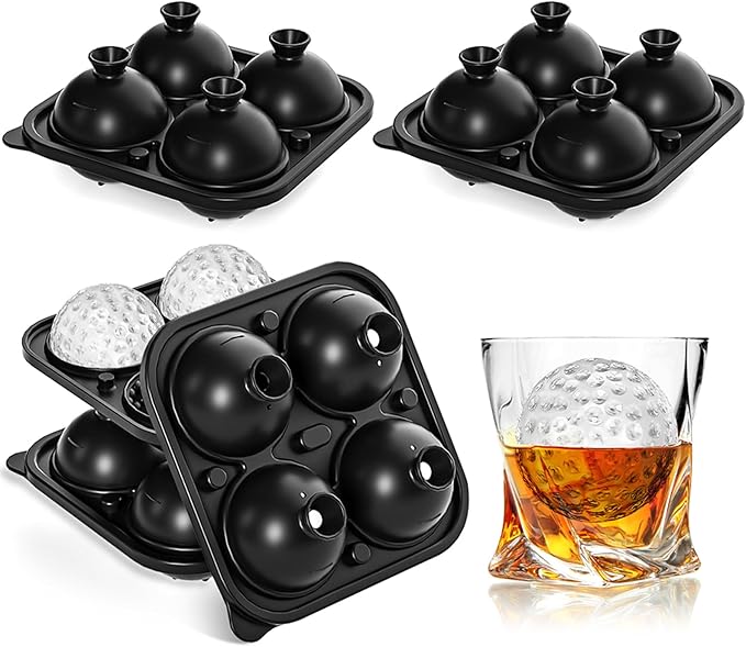 4 Pack Golf Ball Ice Cube Mold 2.1 Inch Large Silicone Golf Ball Ice Cube Mold Fun Shapes Craft Sphere Ice Molds Novelty Christmas Gifts for Men Women Cocktails, Bourbon, Brandy, Whiskey(4, Golf Ball)