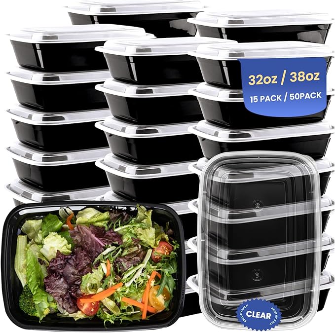 38oz 50 Pack Meal Prep Containers Reusable, Disposable Food Containers with Lids BPA Free, Microwave/Dishwasher/Freezer Safe To Go Containers