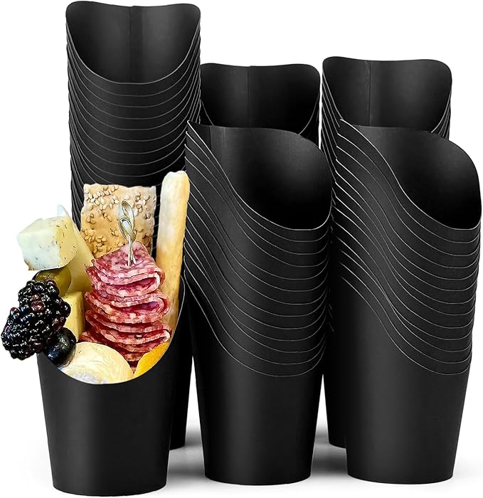 CAMKYDE 100 Pcs French Fries Holder, 14oz Disposable Paper French Fry Cups Black Charcuterie Cups for all Occasions (14oz, Black)