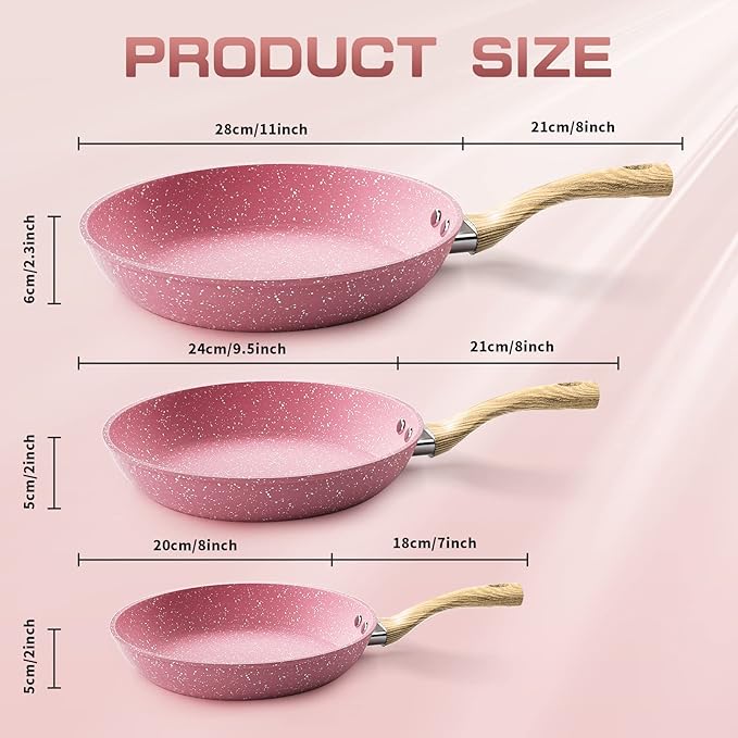 8-Inch Pink Nonstick Egg Pan, PFOA-Free Stone Cookware Skillet, Induction Compatible
