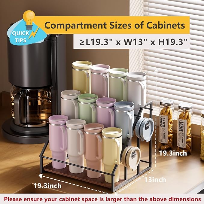 MOJOHAND Water Bottle Organizer for Full Stanley and Others' Large Tumbler Organization, Pantry Kitchen Organizers and Storage for Cup Accessories, Water Bottle Holder Wine Rack - 3 Tier Hold 12
