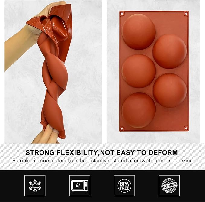 Extra Large 5-Cavity Semi Sphere Silicone Mold, 2 Packs Half Sphere Silicone Baking Molds for Making Chocolate, Cake, Jelly, Dome Mousse