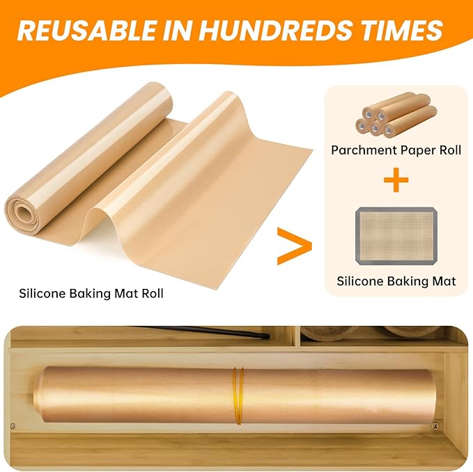 Silicone Baking Mat Roll - Best German Silicone Mat for Baking - Non Stick Silicone Pastry Mat, Non-slip Silicone Counter Mat, Reusable Air Fryer Liner, Oven Liner Mat, Freeze Dryer Mat
