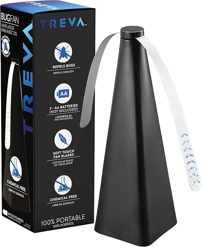 Treva Bug Fan Fly Deterrent with Holographic Blades to Clear Bugs, Mosquitoes, and Flies, Battery Powered Fly Fan 4 Pack