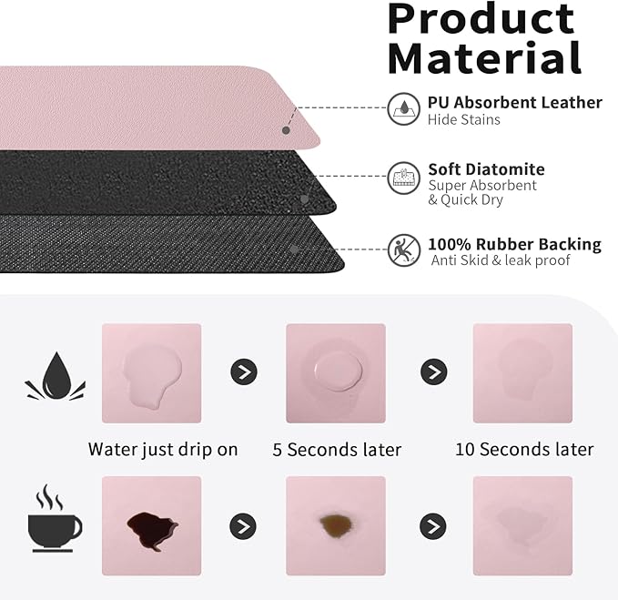 Coffee Mat - Absorbent Hide Stain Rubber Backed Dish Drying Mat for Kitchen Counter - Bar Mats for Countertops Accessories Fit Under Coffee Maker Espresso Machine