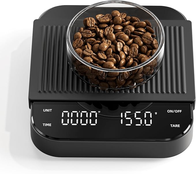 Meilen 0.1g Precision Coffee Espresso Scale - 3kg Digital Scale with Timer, USB Rechargeable, 3 Weight Units, 4 Independent Buttons Easy to Control, for Espresso, Pour Over, Drip, Kitchen