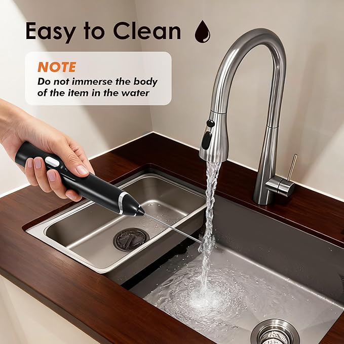 Milk Frother Handheld with Stand,Rechargeable Coffee Frother Wand with 3 Detachable Stainless Steel Whisk Heads, Hand Electric Mixer for Latte, Cappuccino,Matcha,Protein（Black）