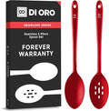 DIORO Silicone Mixing & Serving Spoons - Large Heat-Resistant Non Stick Utensils Big Solid & Slotted Basting & Stirring Spoons - Dishwasher Safe (2pc, Red)