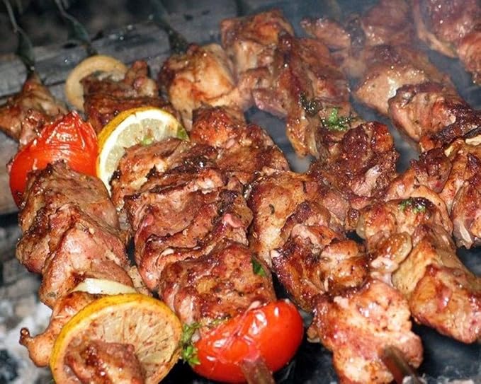 Antallcky 12 Pack Kebab Skewers BBQ Barbecue Skewers Stainless Steel Sticks 23.5 Inch Heavy Duty Large Wide Reusable with NonSlip Ring Handle Ideal for Shish kabob Chicken Shrimp angd Vegetables