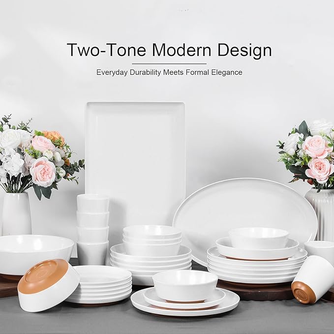 Webbylee ‌16" Melamine Oval Platter Set of 2 - Lightweight Durable Serving Tray for Party, Catering & Home | Dishwasher Safe, Fits Turkey/Charcuterie-White & Brown