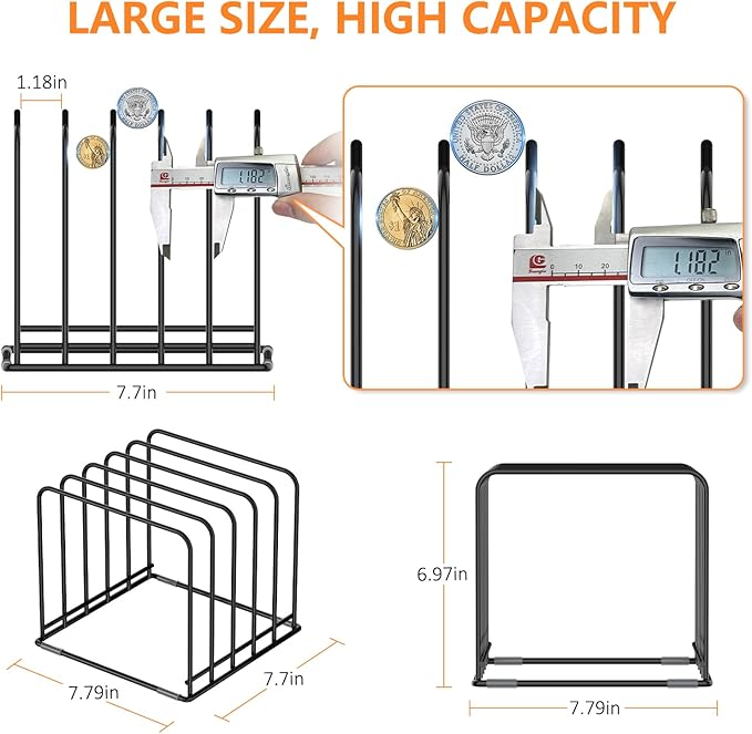 Kitchen Cabinet Organizer, Steel Cookware Holder, Divided Holder with 5 Slots for Skillets Baking Tray and Chopping Board Rack - Baking Pan Holder Storage (2 PCS)