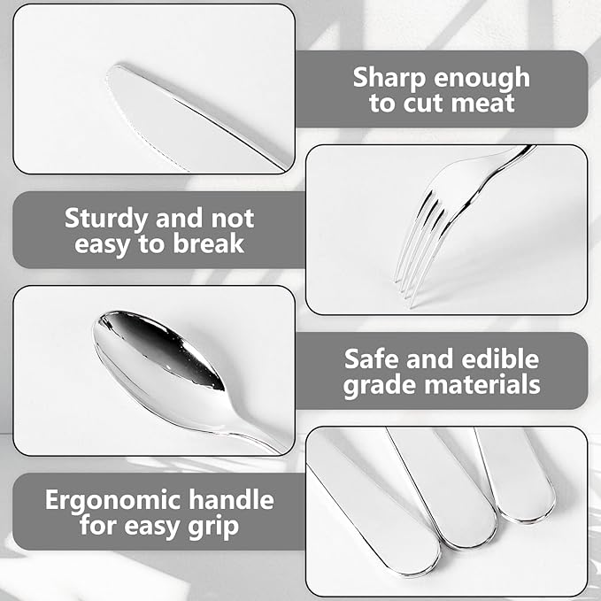 150 PCS Silver Plastic Silverware - Silver Plastic Flatware Disposable - Heavy Duty Disposable Utensils Sets Includes 50 Forks, 50 Spoons, 50 Knives for Party & Wedding