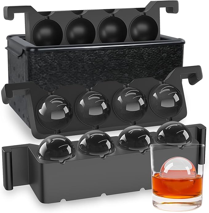 TINANA Ice Sphere Cube Maker, 2 Inch Crystal Clear prepare 8 Large Round Balls, for Cocktail, Whiskey & Bourbon Drinks, Gifts for Men