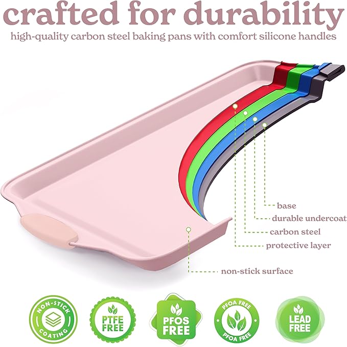 Country Kitchen Nonstick Stackable Bakeware Set - Heavy Duty, Durable, Easy Release Baking Set, Pink, 10 Pcs