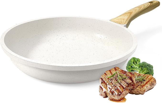 GiPP Nonstick Frying Pan Skillet - 8" White Granite Non Stick Pans, Omelette Pan with Heat-Resistant Handle, Compatible with All Stovetops, PFOA Free