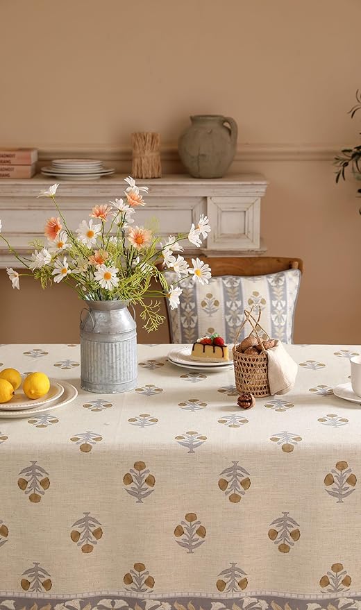 patdrea Designer Beige Tablecloth for Rectangle Table,Elegant Linen Floral Pattern French Table Cloth,Decor Cover Cloth for Kitchen Dining Christmas,Thanksgiving,Party,55"x87"-Istana a