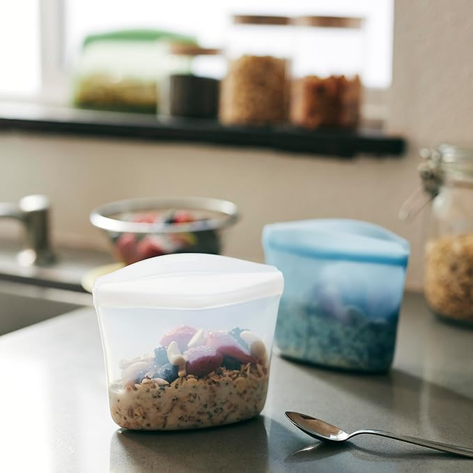 Stasher Premium Silicone Reusable Food Storage Bowl, Blue, Microwave, Sous Vide, Dishwasher, Oven and Freezer Safe, BPA Free, Leak-free, Eco-friendly, 1-Cup Bowl