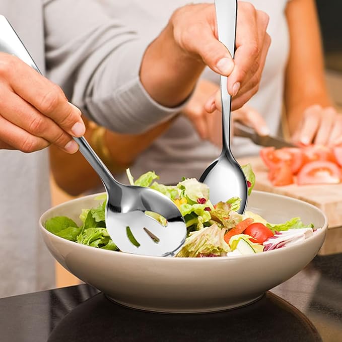 12PCS Stainless Steel Serving Utensils Sets - Large Serving Spoons,Slotted Spoons,Serving Tongs,Appetizer Tongs,Utensills Sets for Buffet Catering Banquet Party (Silver)