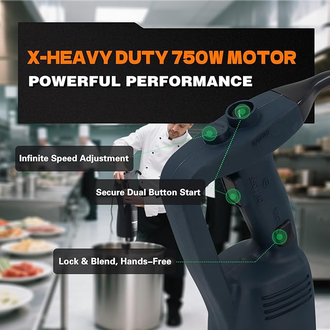 Commercial Immersion Blender, X-Heavy Huty 750W Handheld Blender, 18 Inch Detachable Shaft, 8,000-19,000 RPM Variable Speed, 42 Gallons Multifunction Pro Electric Stick Emulsifier.