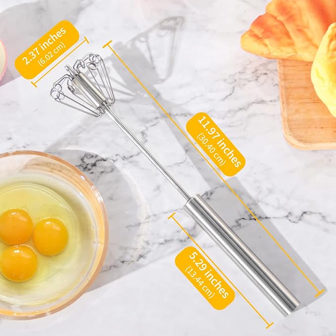 Newness Egg Whisk, [2 Pack] Stainless Steel Blender for Home - Versatile Tool for Egg Beater, Milk Frother, Hand Push Mixer Stirrer - Kitchen Utensil for Blending, Whisking, Beating