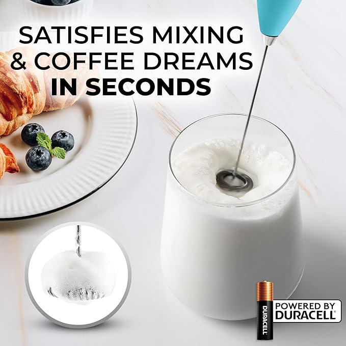 Zulay Kitchen Milk Frother Handheld Electric Whisk with AA Duracell Batteries – Durable Drink Mixer for Coffee, Lattes, Cappuccinos & More - Sunrise