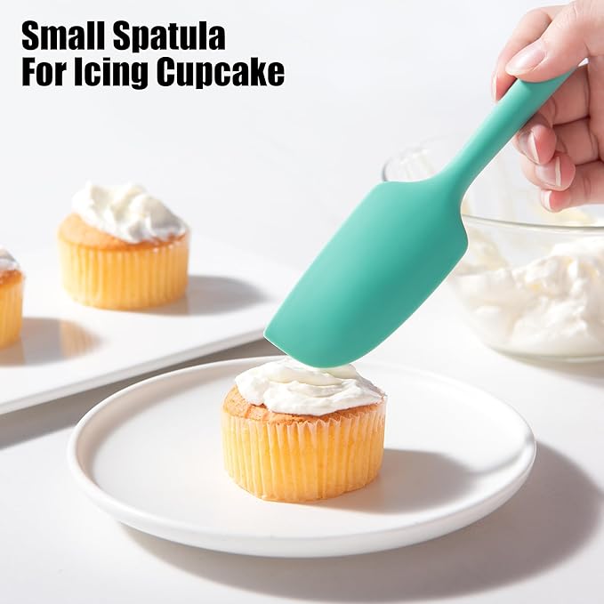 3-Piece Silicone Spatula Scrapers: Doosu 600°F Heat Resistant Food Grade Kitchen BPA Free Rubber Baking Cooking Tool Nonstick Utensil Set for Mixing, Scraping, Folding, Stirring, Serving (Aqua Sky)