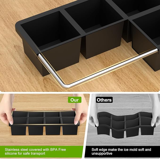 Samuelworld Premium Ice Tray Combo (16 Ice Cube/6 Ice Ball), New Upgraded Large Ice Sphere Maker Ice Cube Trays, Spill-Free Integrated Funnels, Whiskey Bourbon Cocktails Ice mold, Black(With Ice Bags)