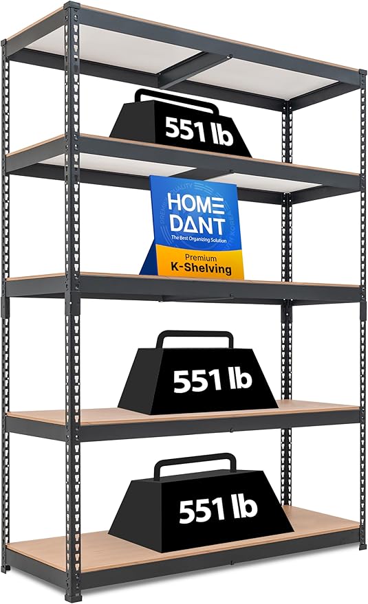HOMEDANT 5 Tier Laminated Boltless Heavy Duty Garage Storage Adjustable Wide Size Metal Shelving Unit Utility Rack Shelves Organization Multipurpose Shelf Shed Warehouse 47.7"W x 18.2"D x 71.3"H 1Pack
