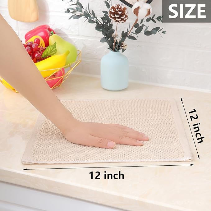 Homaxy 100% Cotton Waffle Weave Kitchen Dish Cloths, Ultra Soft Absorbent Quick Drying Dish Towels, 12 x 12 Inches, 6-Pack, Beige