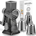 Cheese Grater Hand Crank Rotating Cheese Shredder Stainless Steel Vegetable Slicer Grater for Kitchen 3 Blades for Cheese, Carrot, Cucumber, Nuts, Chocolate, Dark Grey
