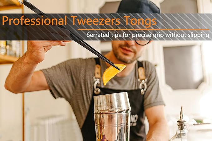 JETKONG 3 Pcs Kitchen Tweezers Tongs, Stainless Steel Cooking Tweezers, 8+10+12 Inch Ideal for meat, pasta, plating and pinching delicate small pieces of food (Black)