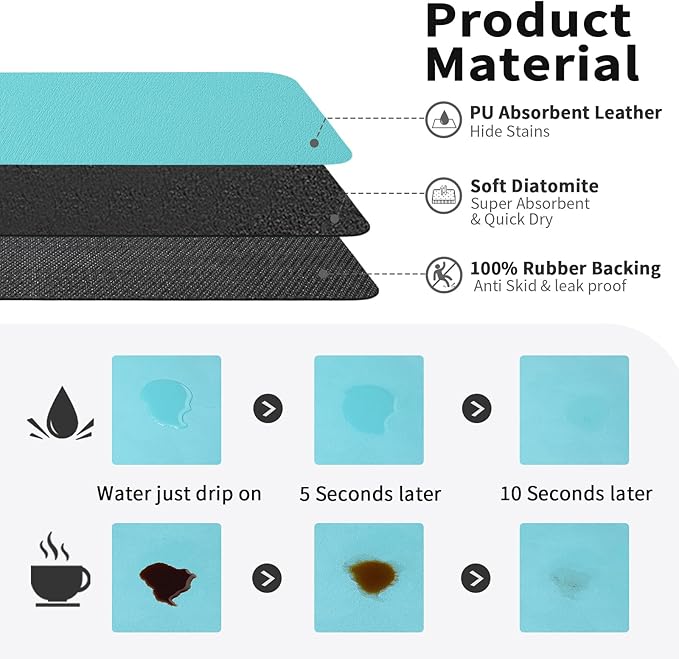 Coffee Mat - Absorbent Hide Stain Rubber Backed Dish Drying Mat for Kitchen Counter - Bar Mats for Countertops Accessories Fit Under Coffee Maker Espresso Machine