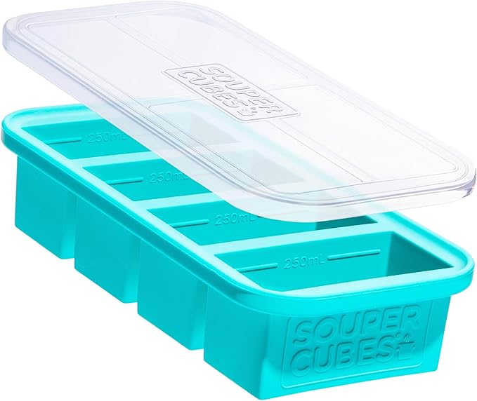 Souper Cubes 1 Cup Silicone Freezer Molds - Soup Cubes Perfect for Freezing Broth, Rice, Leftovers and More - Silicone Freezer Trays with Lids for Meal Prep - Aqua - 1-Pack
