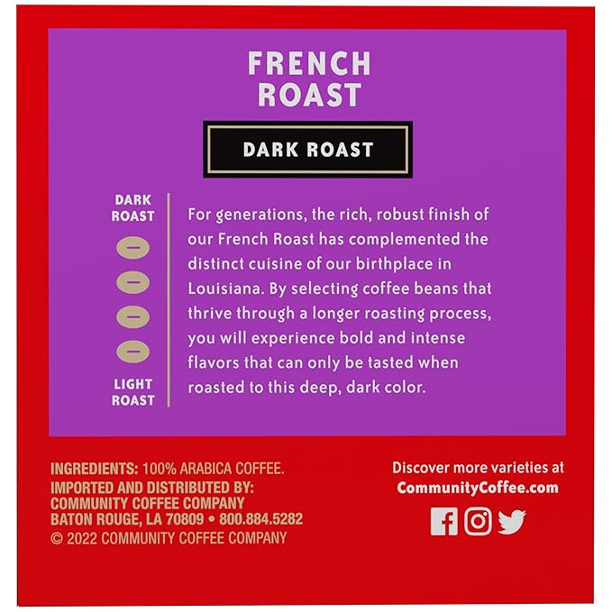 Community Coffee French Roast 72 Count Coffee Pods, Extra Dark Roast, Compatible with Keurig 2.0 K-Cup Brewers, 12 Count (Pack of 6)